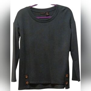 Tahari - Forest Green, Long Sleeve, Hi-Lo Tunic Sweater W/Round Neck